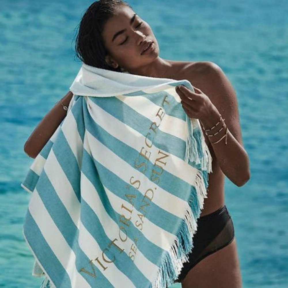 VS Cabana Beach Pool Towel Aqua/White Luxe Stripes